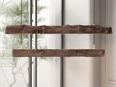Rustic Wooden Chandelier Design For Modern Indoor Space With Green Plants And Windows 3d model