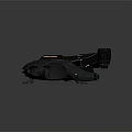 Futuristic Sci Fi Spaceship 3D Model With Dark Exterior Yellow Stripes And Thrusters 3d model
