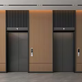 Modern Elevator Hallway Featuring Wooden Walls And Dark Elevator Doors With Ceiling Lighting 3d model