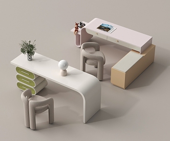 Modern Children's Study Table Modern Children's Table and Chair Bookshelf Corner Table and Chair 3d model