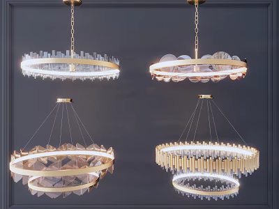 Modern Chandeliers Featuring Circular Shapes Crystal Details Metal Chains and Soft Illumination for Home Decoration 3d model