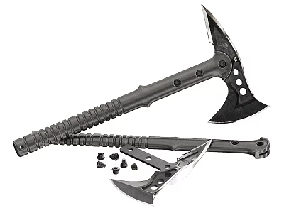 Tactical Axe With Black Textured Handle Metal Head And Small Accessories 3d model