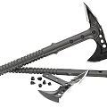 Tactical Axe With Black Textured Handle Metal Head And Small Accessories