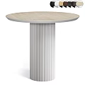 Round Wooden Dining Table With White Fluted Base And Minimalist Design