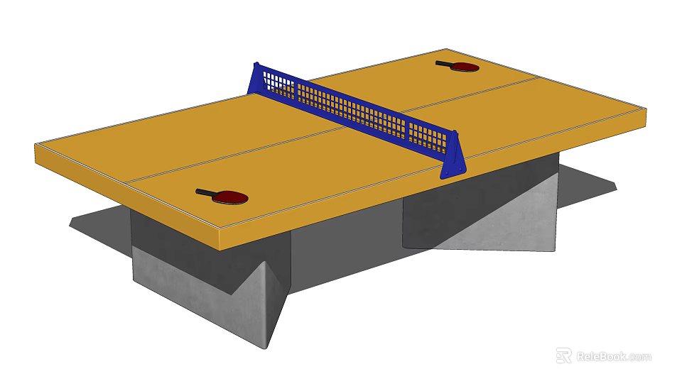 Sturdy Ping Pong Table With Blue Net Yellow Tabletop And Ping Pong Paddles 3d model 