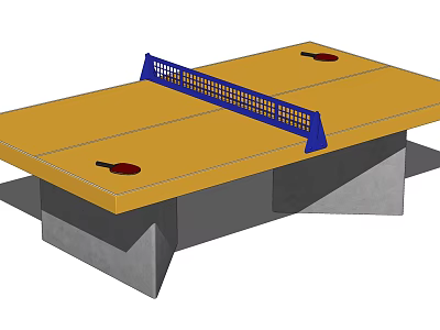 Sturdy Ping Pong Table With Blue Net Yellow Tabletop And Ping Pong Paddles 3d model