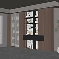 Modern Wooden Built in Bookcase With Books Decorative Items Illuminated Design And Potted Plant