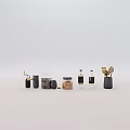 Assorted Small Decorative Objects Including Bottles Boxes And Brushes On White Background