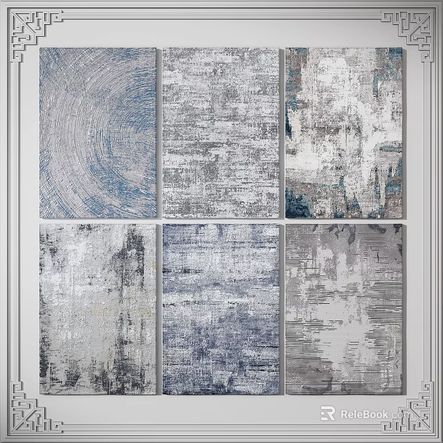 Abstract Square Rugs With Multiple Textured Patterns In Blue Gray Tones For Modern Home Decor 3d model
