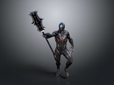 Futuristic Armored Character Design With Large Hammer And Intricate Armor Details 3d model