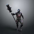 Futuristic Armored Character Design With Large Hammer And Intricate Armor Details