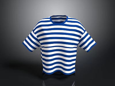 Blue and White Striped Short Sleeve Round Neck T-shirt for Casual Everyday Wear 3d model