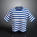 Blue and White Striped Short Sleeve Round Neck T-shirt for Casual Everyday Wear