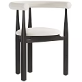 Modern Minimalist Single Chair With Dark Wooden Frame And Black White Patterned Cushion
