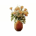 Orange Ceramic Vase With Orange Roses Small White Flowers And Green Leaves For Home Decor