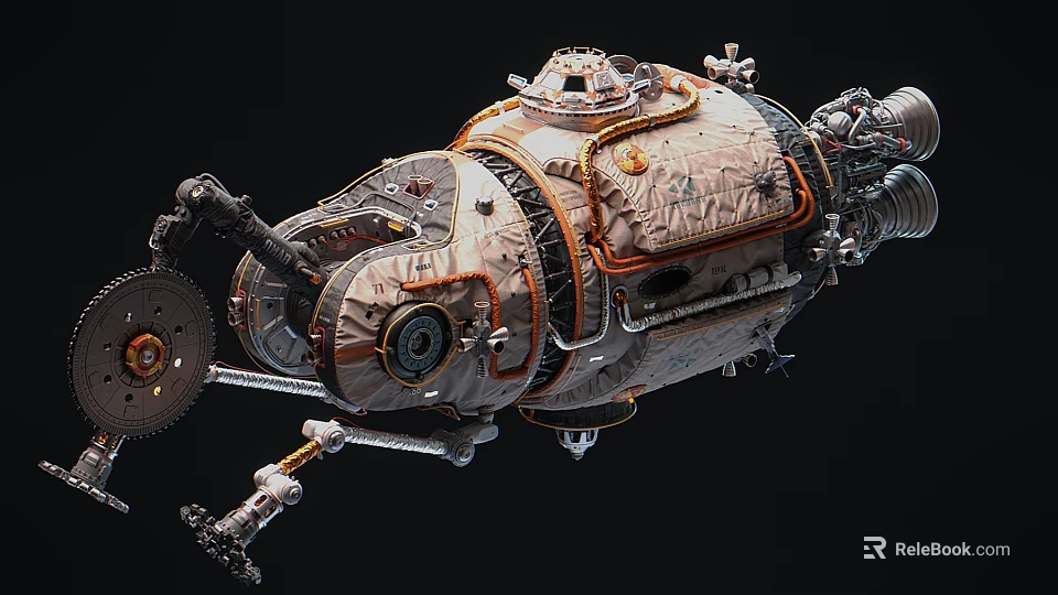 Detailed Space Capsule View With Mechanical Structures And External Cables 3d model