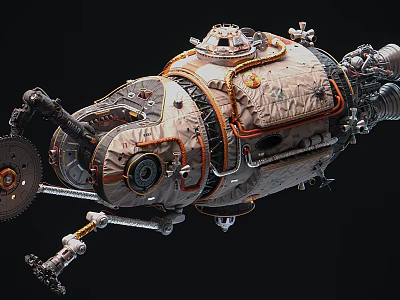 Detailed Space Capsule View With Mechanical Structures And External Cables 3d model