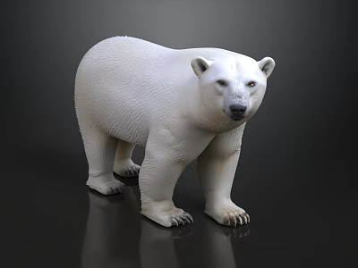Polar Bear 3D Model With White Fur Standing On Dark Background 3d model