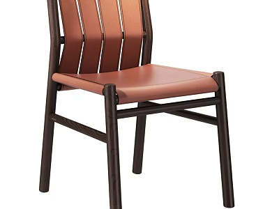 Modern Minimalist Leisure Chair With Striped Leather Backrest And Dark Wooden Frame 3d model
