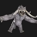 Grey Fantasy Monster With Large Tusks Sharp Teeth Open Mouth And Outstretched Arms
