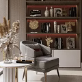 Elegant Modern Bookcase Interior With Decorative Items Books Armchairs And Side Tables