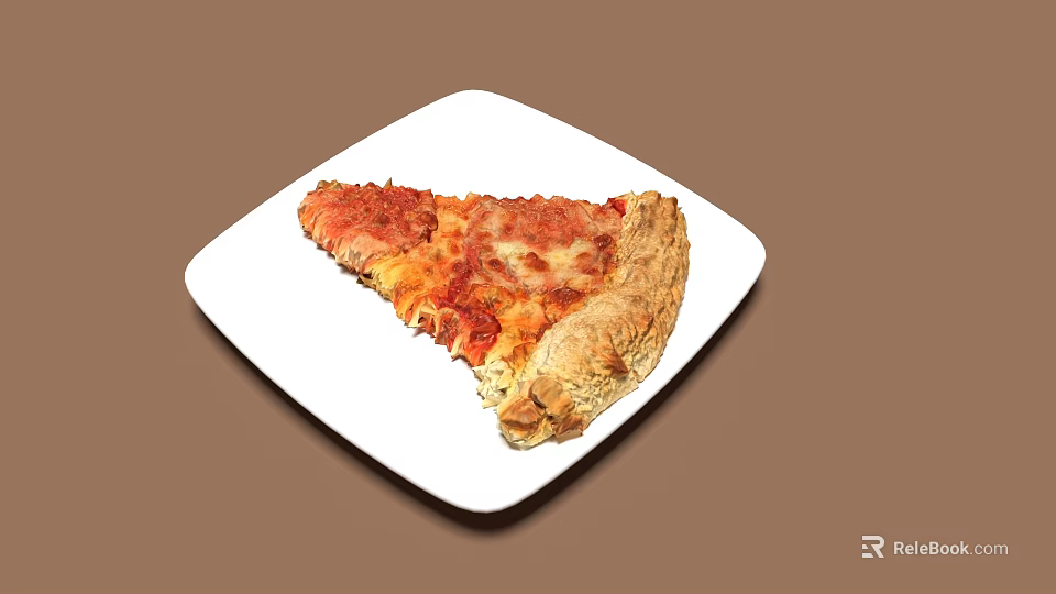 Delicious Slice of Pizza on White Square Plate with Melted Cheese and Crispy Crust 3d model 