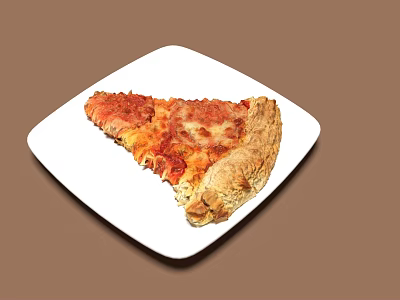 Delicious Slice of Pizza on White Square Plate with Melted Cheese and Crispy Crust 3d model