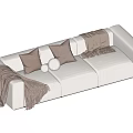Modern Beige Fabric Three Seater Sofa With Cozy Pillows And Soft Knit Blanket