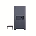Modern Dark Gray Shoe Cabinet With Small Stool And Open Compartment Design 3d model
