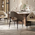 Elegant Modern Dining Room Interior With Round Table Pendant Lights Beige Chairs And Decorative Wall