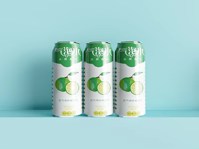 Refreshing Canned Lime Beverage With Green And White Design On Light Blue Background 3d model