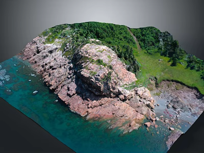 Natural Garden Landscape With Rocky Terrain Lush Green Vegetation And Clear Blue Water 3d model