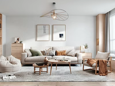 Modern Living Room Interior Design With Sofa Coffee Table Chandelier And Decorative Paintings 3d model