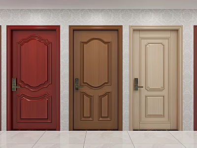 Various Colored Hinged Doors With Carved Panels And Classic Designs In Interior 3d model