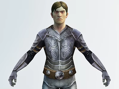 Game Movie Character In Silver Armor With Spiral Patterns And Decorative Belt 3d model