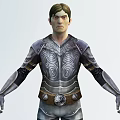 Game Movie Character In Silver Armor With Spiral Patterns And Decorative Belt