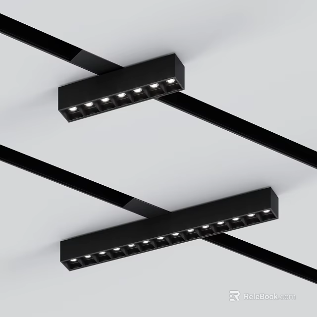 Sleek Black Linear LED Downlights Spotlights Ceiling Mounted Fixtures for Modern Spaces 3d model 