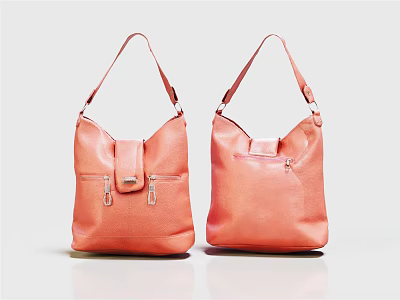 Stylish Orange Leather Handbags with Shoulder Straps and Zipper Pockets 3d model