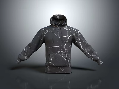 Stylish Black Hoodie Featuring Distinctive Cracked Pattern Design 3d model