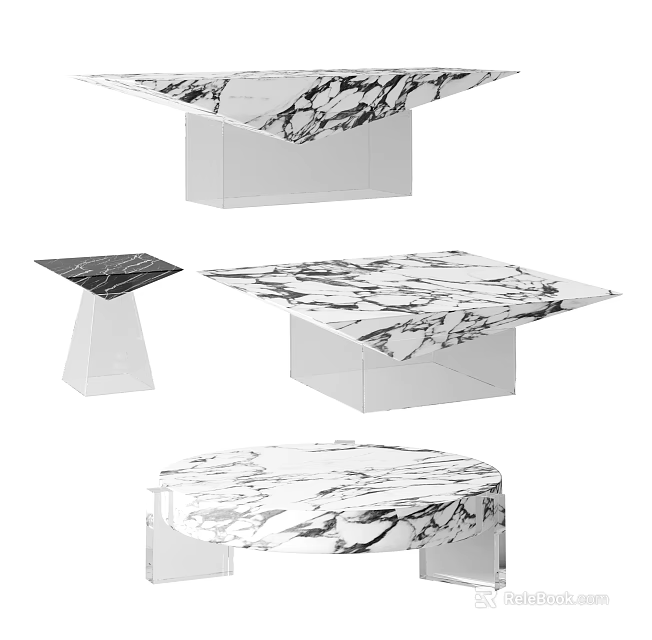 Modern Coffee Tables With Marble Top White Base And Various Shapes Design 3d model