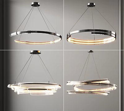 Modern Circular Chandeliers With Metal Frame And LED Lighting For Interior Design 3d model