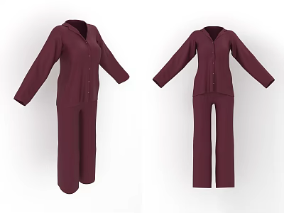 Burgundy Casual Clothing Set With Long Sleeve Top And Pants 3d model