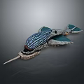 Blue Striped Aquatic Animal With Wing Like Fins And Long Spiked Head