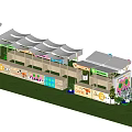 Outdoor Market Stalls With White Canopies Green Grass And Colorful Signs