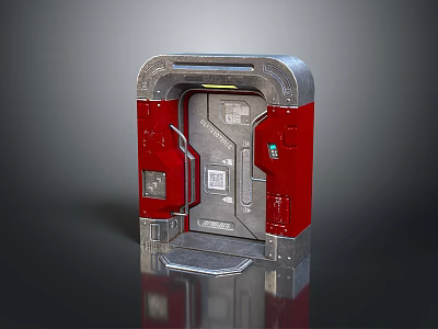 Futuristic Red And Metallic Door Exterior With Control Panels And Tech Design 3d model