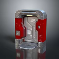 Futuristic Red And Metallic Door Exterior With Control Panels And Tech Design