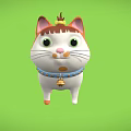 Cute Cartoon Cat with Orange White Fur Head Decoration Blue Collar Bell on Green Background