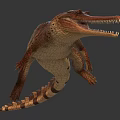 Aquatic Animal Crocodile 3D Model With Brown Orange Skin Open Mouth And Sharp Teeth