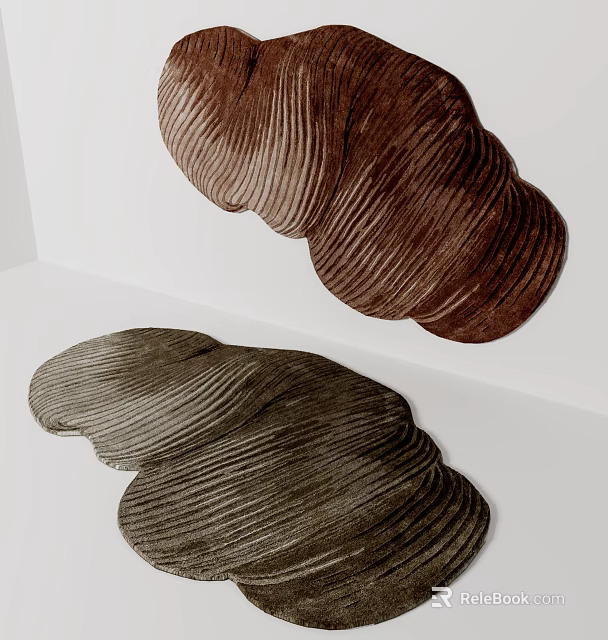 Shaped Rugs in Brown Tones with Wavy Striped Texture Modern Artistic Interior Design 3d model 