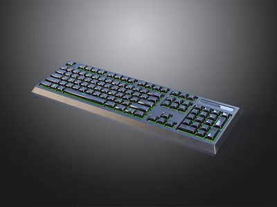 Full Size Mechanical Keyboard With Green Backlit Lighting And Metal Frame Design 3d model